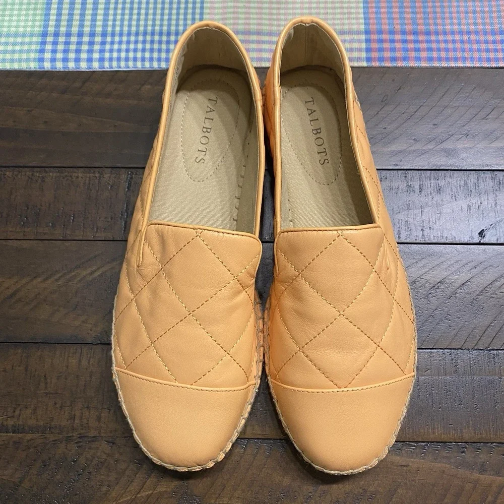 Talbots Shoes Women's 7.5 Slip‎ On Izzy Quilted Nappa Espadrille Flats Orange